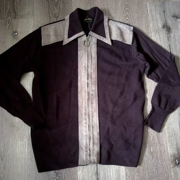 Vintage 70s Roberto Carlo Pure Wool Suede zip up‎ sweater Jacket